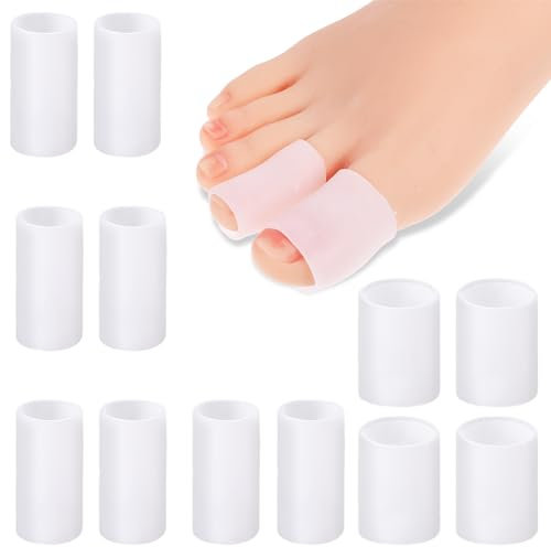 12 Pcs Silicone Toe Sleeves, Soft Gel Protector Toe Cushions Large Toe Sleeves Protectors Corn Protectors Toe Tube Pads for Hammer Toe Stubbed Toe Corns Calluses Protect