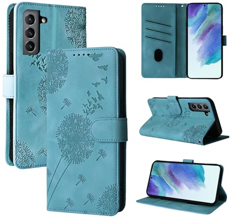 Rostsant Handyhülle für Samsung Galaxy S21 FE 5G Löwenzahn Blau | PU Leder Flip Case Brieftasche Tasche Hülle Magnetisch Handyhülle für Samsung Galaxy S21 FE 5G