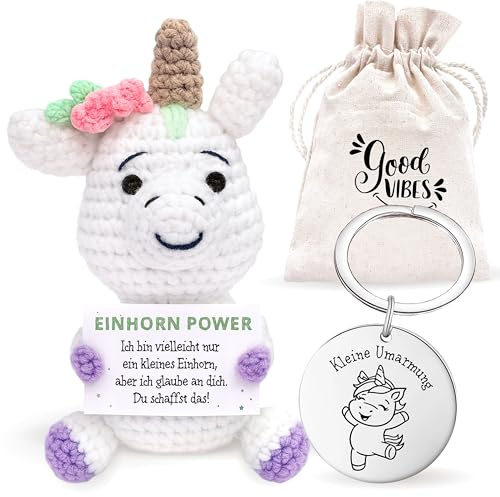 LOViLEE Einhorn Elfi - Glücksksbringer inkl. Geschenkbeutel & Schlüsselanhänger - Einhorn Geschenke für Mädchen, Positive Kartoffel, Mutmacher Geschenk, Du schaffst das Geschenk, Pocket Hug