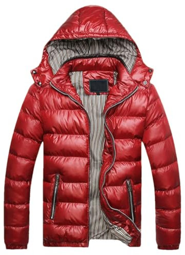 Wjnvfioo Winter-Daunenjacke für Herren, mit Kapuze, Outdoor, Klettern, Wandern, gepolsterte Kleidung, hält warm und kalt, Arbeitsoverall, rot, XL