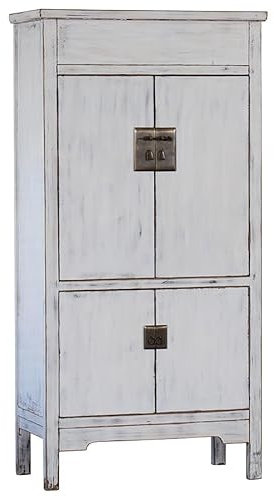 Colours of the Orient - Chinese Bao Armoire Blanc - Soft White - Armoire Orientale - Armoire Asiatique - Armoire Chinoise - Blanc Vieux - Fabriqué à la main en Chine
