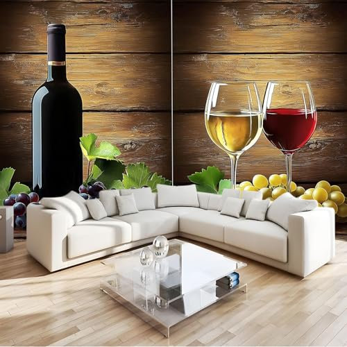 Papier Peint Vin Verre De Vin Rouge 3D Panoramique Murale Salon 350x256 cm Papier Peint intissé pour Chambre Salon Personnalisé Décoration Murale