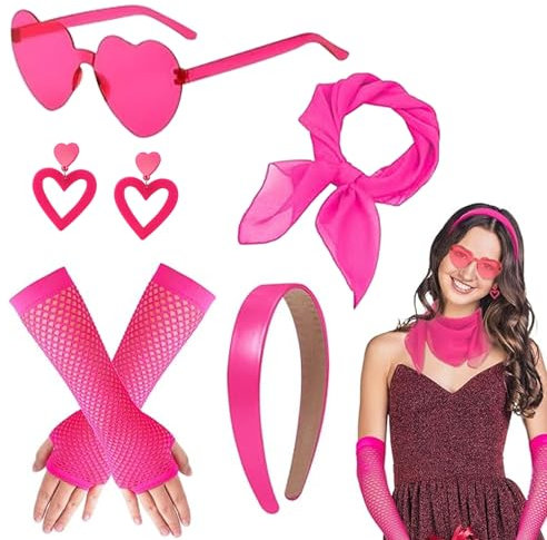 TYBYBB 80er 90er Jahre Outfit Damen Pink Costume Accessories 80iger Jahre Outfit Damen 80er 90er Jahre Accessoires für Karneval Party, Festivals Fasching (Rosa)