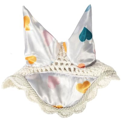 HKM Hobby Horsing Print Fliegenhaube, Weiß Mit Herzchen, One Size
