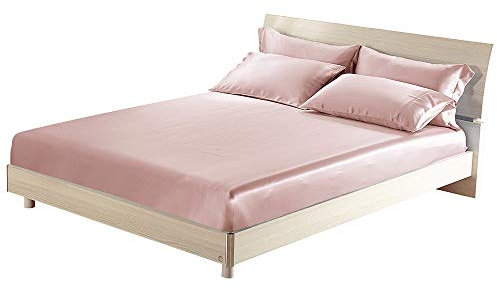LILYSILK Spannbettlaken Seide 90x200 mit Rundumgummi, echte 19 MM Maulbeerseide Laken Bettlaken Spannbetttuch Bettwäsche,Rosa