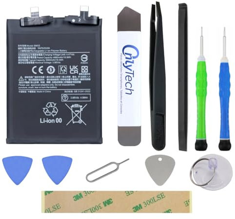OnlyTech - Batterie Premium de Remplacement BM5S pour Le Xiaomi 13T Pro/Redmi K60 / K60 Ultra - 5000mAh - Qualité identique avec kit de réparation 10 Outils