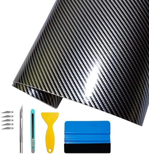 Vinilo Fibra de Carbono 6D, Negro,150 x 30 cm,Adhesivo Impermeable para Coche,película autoadhesiva de Vinilo para Coche, protección para Motocicletas (Carbono 6D Negro, 150X30CM)
