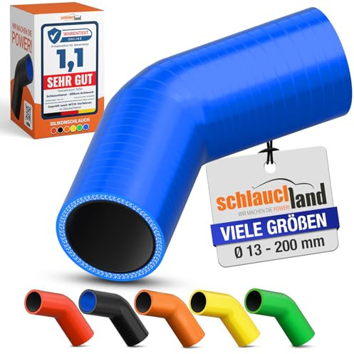 7 Stück | Silikonbogen 45° Grad ID-Ø 125mm blau 200°C | VIELE GRÖSSEN & FARBEN | Silikon-Schlauch Ladeluft LLK Kühler Schlauch-bogen Turbo Kühlmittel Kühlwasser Ansaug Gummi flexibel Rohr | PREMIUM