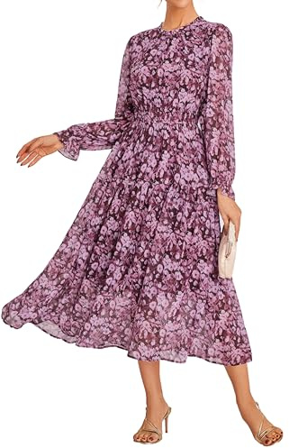 GRACE KARIN Women Long Sleeve Floral Chiffon Maxi Wedding Guest Dresses