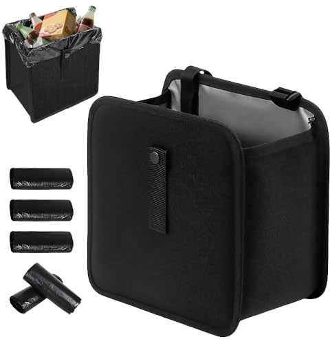 HXSYKJDM Car Bin, Leak-Proof Car Rubbish Bin, Trash Collapsible Hanging Automotive Storage Foldable Bins, with 5 Rolls of Garbage Bags for Auto Travel
