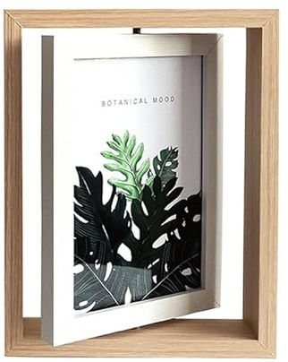 2er-Pack 17,8 cm drehende schwebende Bilderrahmen, doppelseitige Anzeige mit HD-Glasfront, Holzrahmen im Distressed-Look für vertikale oder horizontale Tischaufstellung