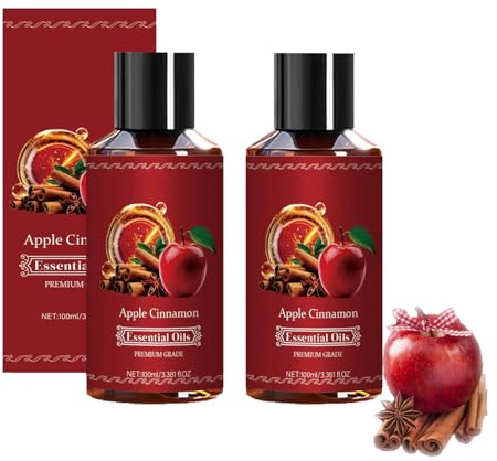 2 Stück Apple Cinnamon Essential Oil, Zimtöl, Weihnachtsduft öl, Ätherisches Apfel-Zimt-Haaröl, Herbst duftende Ätherische Öle für Diffusoren für Haus, Körper, Seifenherstellung, Massage