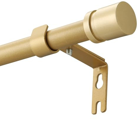 Poskena Gardinenstange Gold Ø 16 mm, Ausziehbare Vorhangstange 63-223 cm | Rostfreie Metall-Vorhangstangen mit Halterung und Zylindrischen Enden für Schlafzimmer, Wohnzimmer und Küche