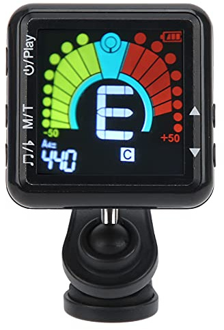 Eujgoov Metronom-Tuner, Elektronischer Tuner mit Vibrations-Tonabnehmer mit Farbbildschirm, Wiederaufladbarer Chromatischer Tuner für Gitarre, Bass, Ukulele, Violine, Banjo