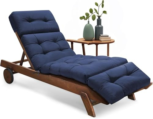 widesmile Sun Lounger Cushion Only Replacement Waterproof 189x58x12 cm Thicken Garden Sunlounger Cushions with Non-Slip Seat Pads for Indoor Outdoor Patio Reclining Chair, Blue