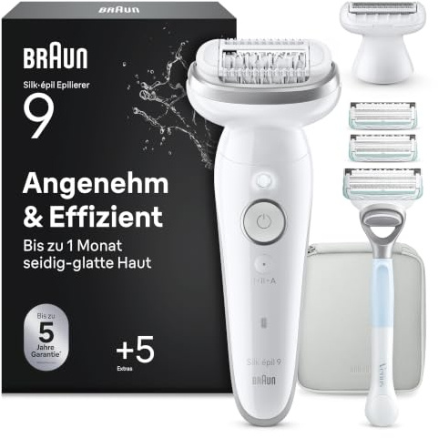 Braun Epilierer Damen Silk-épil 9, Ladyshaver, 9-130, Weiß/Rosa | mit Schwenkbarem Kopf, Einfache Haarentfernung, Nass Und Trocken, Wasserdicht, Inkl. Gillette Venus Rasierer, Trimmeraufsatz