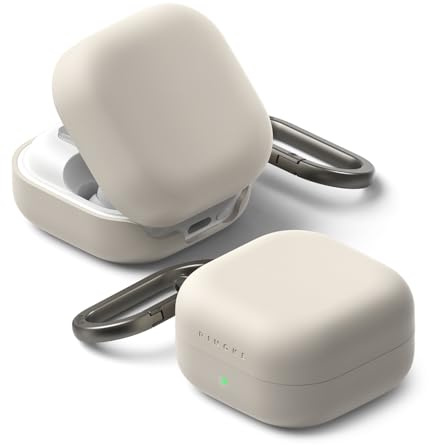Ringke Silicone für Samsung Galaxy Buds 4 Pro / 4 Hülle, Weiche Beschichtung Flüssig Silikon Kratzfest Stoßfest SchutzHülle mit Karabiner - Stone