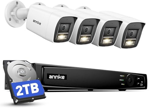 ANNKE 12MP PoE Videoüberwachungssystem Außen, 8CH NVR mit 2TB HDD | 4X Sicherheitskamera UHD mit Spotlight, Farb-Nachtsicht, KI Erkennung, 24/7 Aufnahme, Fernzugriff, IP67 für Haus & Gewerbe
