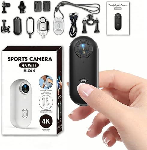 4K Mini Thumb Action Camera, Portable Vlogging Camera Waterproof 360° 4K Body Cam, Thumb Size WiFi Bodycam Magnetic Hands-Free Sports Camera Accessory Kit for Cycling, Motorcycle, Pet, Vlogging
