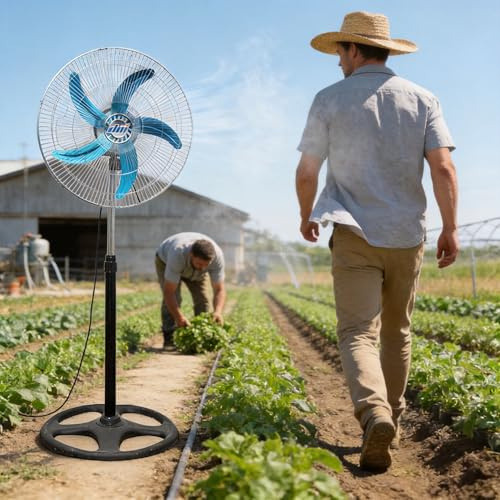 wisdom line Ventilador de Pie Oscilante de 45 cm, Azul, 75W, 5 Aspas, 3 Velocidades, Altura Ajustable, Silencioso