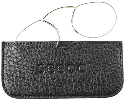 SEEOO Lesebrille Light black mit +2.5 Dioptrien Stärke - Brille zum Lesen für Damen und Herren - Bügelloser Lesebrillen Zwicker/Kneifer vom Optiker mit Echtleder Etui schwarz