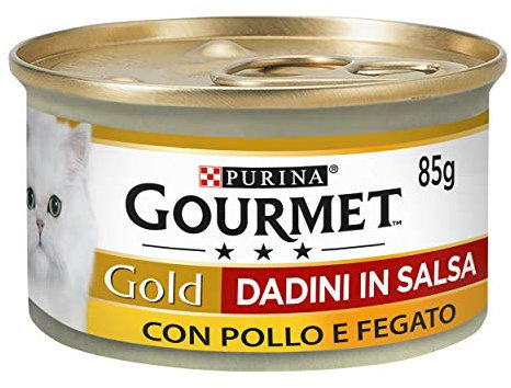 Purina Gourmet Gold Würfel aus Sauce Feuchtigkeit Katze mit Huhn und Leber, 24 Dosen à 85 g , 85g (24er Pack)