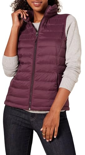 Amazon Essentials Women's Lightweight Water-Resistant Packable Puffer Vest, Burgundy, Small