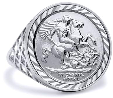 Jewelco London Sterling Silver St George & Dragon Basket Full-Sovereign-Size Ring (not a sovereign coin) - Size Y