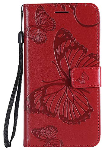 DENDICO Coque pour iPhone XR, Cuir Coque Magnétique Portefeuille Étui Housse avec Fonction de Support et Crédit Slot, TPU Coque de Protection pour iPhone XR - Rouge