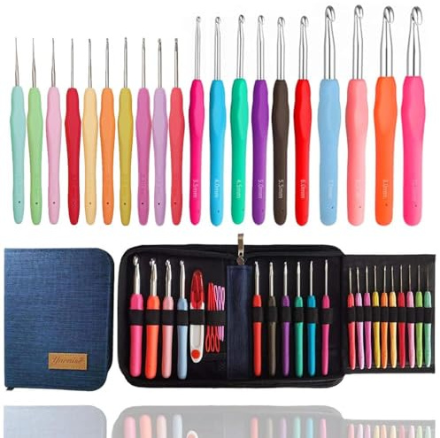 Yarniss Häkelnadeln, 20 Größen, komplettes Set, 0,5 mm - 10 mm, ergonomische Häkelnadeln mit Tasche für arthritische Hände