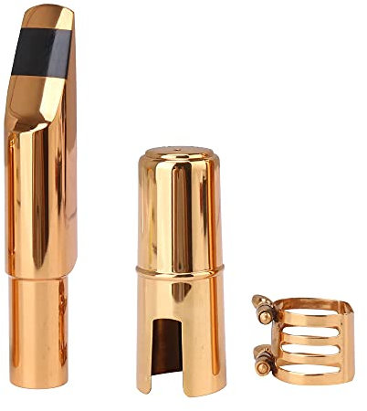 Yibuy Messing-Baritonsaxophon-Mundstück mit Blattschraube und Kappe #6, goldener Ersatz für Baritonsaxophon