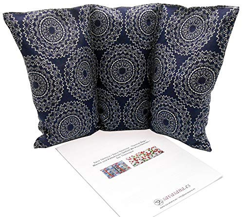 Cuscino termico noccioli ciliegia Mandalas - blu - 26 x 16 cm (M/L) - pieno di noccioli di ciliegia 330gr - effetto freddo/caldo
