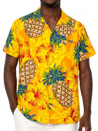 King Kameha Funky Hawaii-Hemd Herren Kurzarm Front-Tasche Stylish Tropisch Strand Urlaub Palmen Unisex