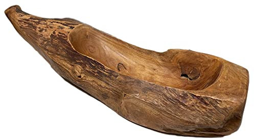 Darthome Ltd Antique Rustic Kitchen Hand Carved Teak Root Wood Oval Fruit Snacks Bowl 49cm