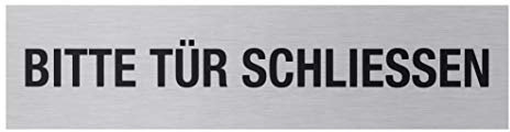 Metafranc Klebeschild Bitte Tür schließen - 160 x 40 mm - Aus Aluminium - In moderner Edelstahl-Optik - Selbstklebende Rückseite / Beschilderung / Infoschild / Gewerbekennzeichnung / 507060