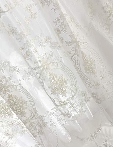 Lactraum Gardine Wohnzimmer Weiß Tranparent Bestickt Vintage Klassische Voile Normal mit Kräuselband 145 x 245 cm