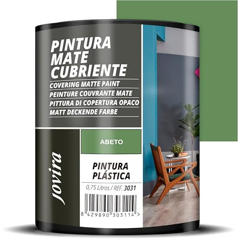 JOVIRA PINTURAS Pintura Mate Cubriente | 24 colores | Pintura interior-exterior con excelente poder cubriente. (750 Mililitros, Abeto)