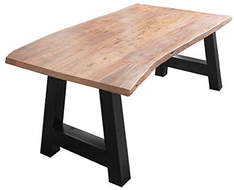 SAM Esszimmertisch 160x85 cm Athen, Baumkantentisch naturfarben, Akazienholz massiv, A-Gestell aus Metall schwarz