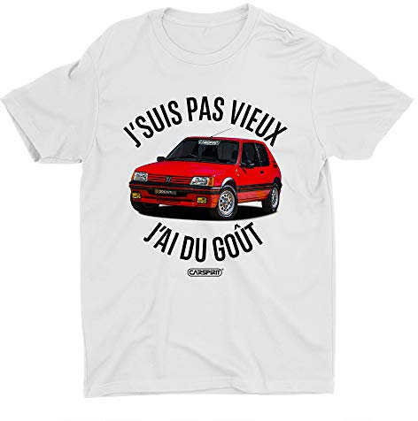 CARSPIRIT T-Shirt 205 GTI Homme, J'suis Pas Vieux J'Ai du Goût, Coupe Ajustée, 100% Coton (M)