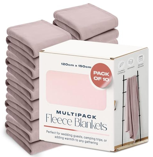 Dreamscene 10 x Plain Fleece Blankets Bulk Pink Throw, Soft Cosy Warm Throws for Sofas Bed Couch Settee Throws Wholesale Joblot Travel Garden Blanket Single Bed Throw, Blush Pink - 120 x 150cm
