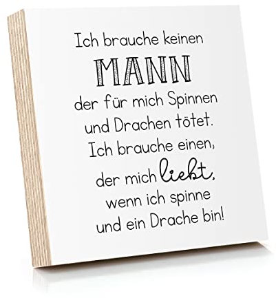 ARTFAVES® Holzbild mit Spruch - Ich brauche keinen Mann | Deko Geschenk zum Thema Frauen/Liebe/witzig/Größe: 14,8 x 14,8 cm