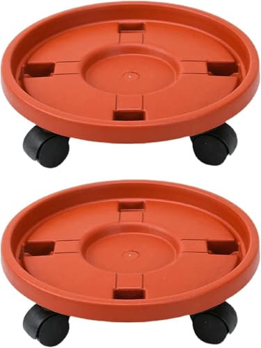 2PCS Heavy Duty Rust Proof Plant Caddy with Wheels 12 Inch Rolling Plant Stand Round Planter Rollers Movable Flower Pot Pallet Indoor Outdoor Potted Plant Dolly Trolley RED