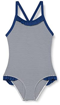 Petit Bateau Mädchen 1-teiliger Badeanzug, Blau Medieval / Weiss Marshmallow, 12 Jahre