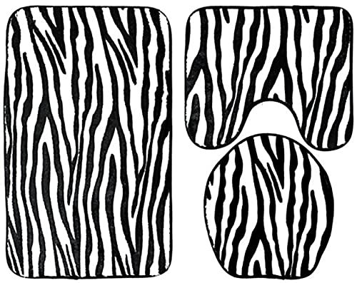 ZESLIV 3Tlg Set Badematte Flanell Badvorleger Zebramuster Toilettenmatte Badgarnitur rutschfest Badteppich Badezimmerteppich Deckelbezug WC-Vorleger mit Ausschnitt rutschfest Waschbar