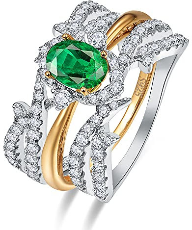 Yaresul Smaragd Ringe für Frau,14K Gold plattiert Sterling Silber erstellt Smaragd grüne Ringe,Cubic Zirkonia Schmuck Ringe für Frau Muttertag Geschenk,Größe 52(16.6)