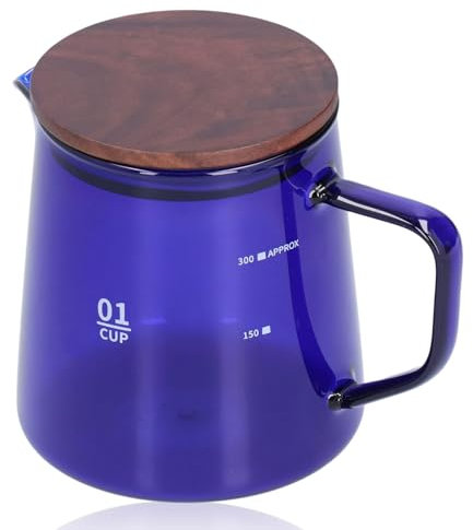 Jarra de vidrio para servidor de café, jarra de vidrio para café con tapa y pico, taza pequeña de leche para café, tetera de vidrio de 300 ml para jarra de té fría de 11,9 oz(Azul)