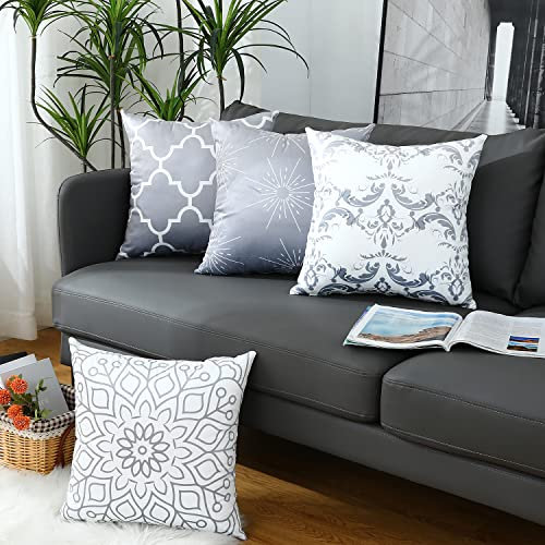 Kissenbezüge 40 x 40 cm 4er-Set Graues Quadrat Dekokissenbezug für Außenterrasse, Garten, Blench, Wohnzimmer, Sofa, Bauernhausdekor (Neues Grau, 45x45 cm)