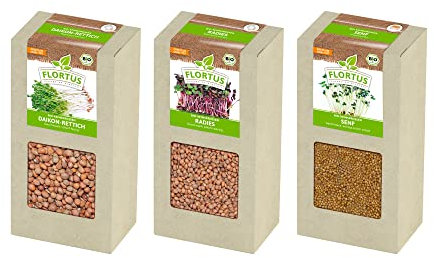 FLORTUS BIO Keimsprossen Set 'Scharf' mit 3 Sorten (600 g) | Keimsprossen | Keimsprossen Sets | Sprossensaat | Keimsaaten