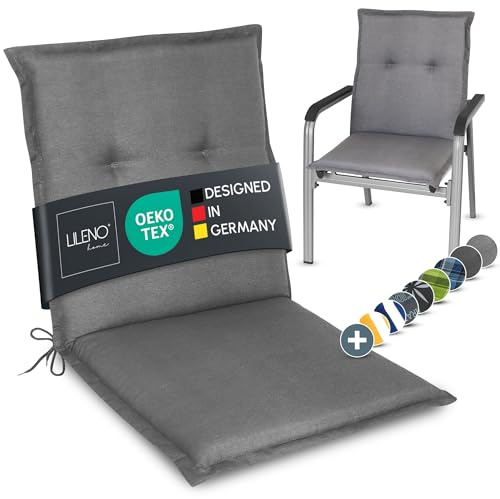 LILENO HOME Gartenstuhl Auflagen als [1er Set - Niedriglehner] in Uni | Mittelgrau (TAMI) - bequeme Liegen als Sitzauflagen für Gartenmöbel - Stuhlkissen für Gartenstühle und Klappstühle
