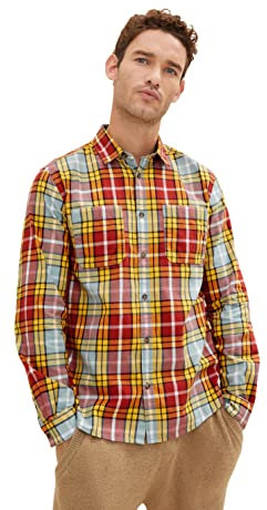 TOM TAILOR Herren 1033725 Flanell-Hemd mit Karomuster & Brusttasche, 30778 - Red Multicolor Big Check, M
